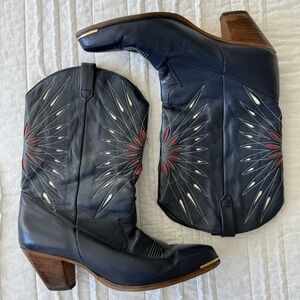 Dingo Vintage Cowgirl Leather Boots 2" Heels Starburst Design size 9M Rodeo